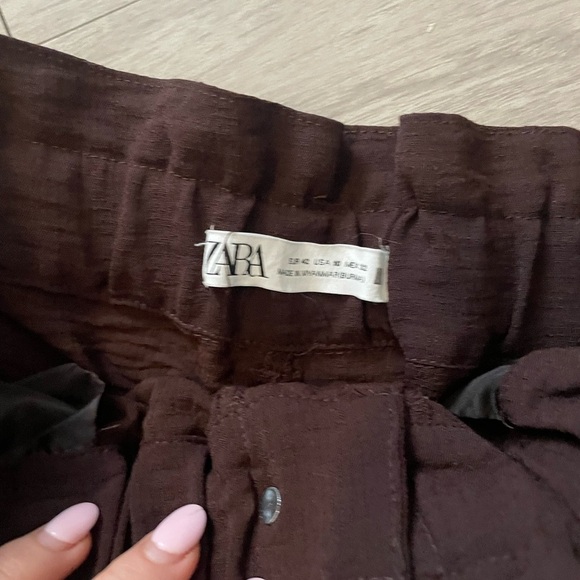 Zara brown high waisted elastic waist straight leg trousers - Picture 2 of 2